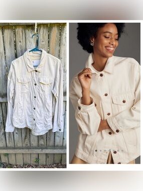 Anthropologie The Weston Denim Boyfriend Jacket by Pilcro linen cotton M